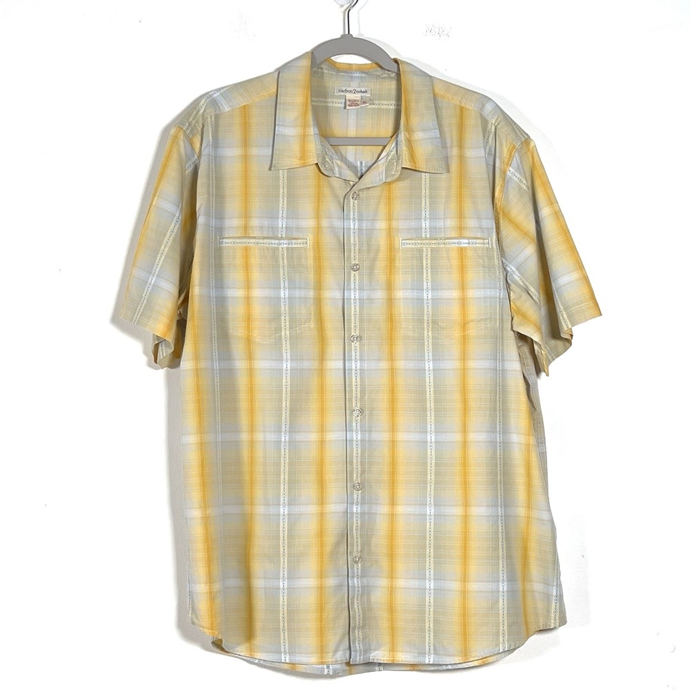 Carbon 2 Cobalt Shirt Mens Sz XL Yellow Plaid Short Sleeve Button Up Casual‎